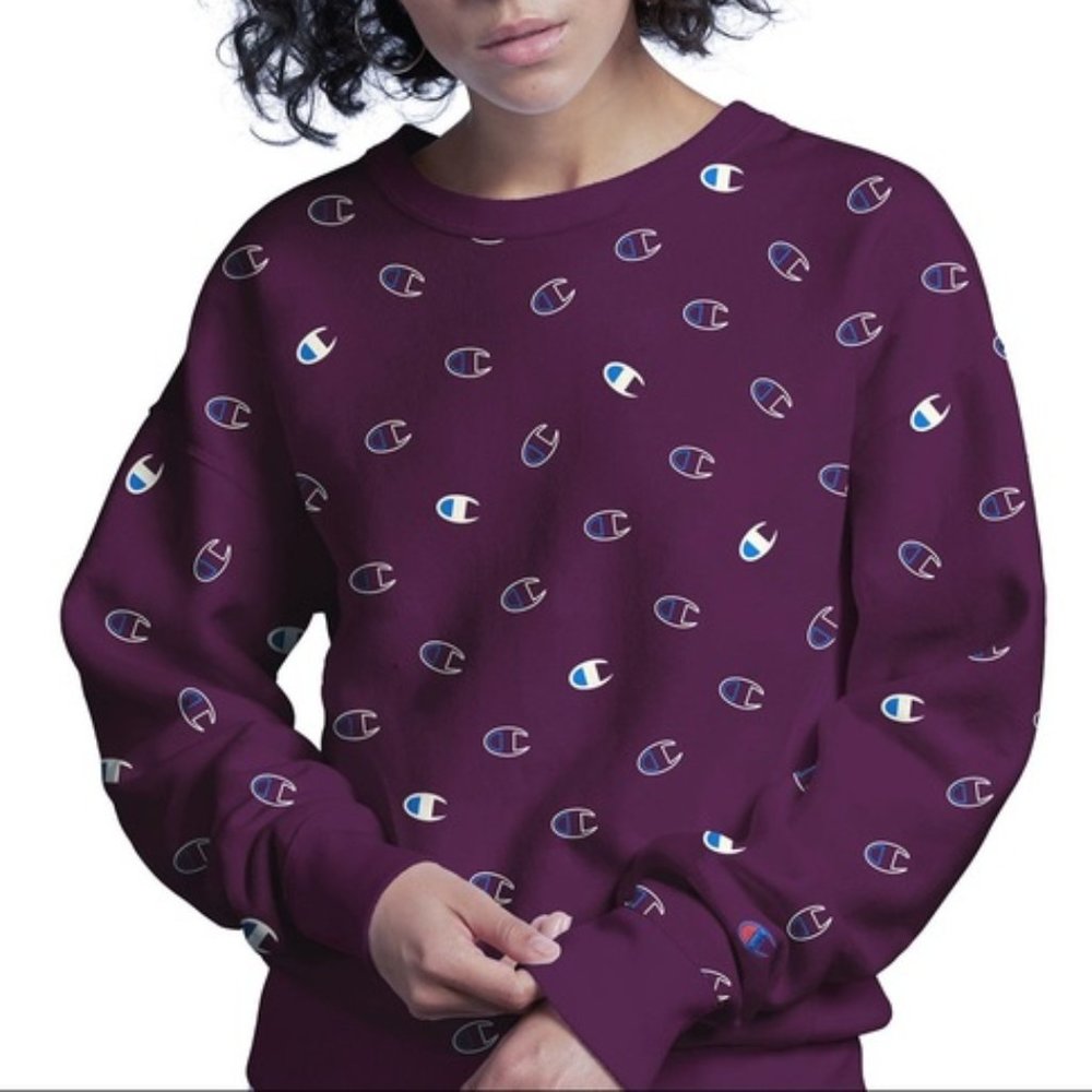 NEW Champion Tossed C Allover Print Crew Sweatshirt